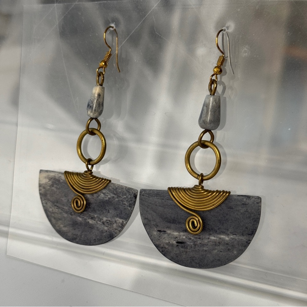 Gray Gold Modernist Half-Moon Earrings Geometric